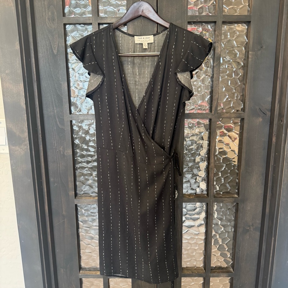 Cloth & Stone for Anthropologie Carter Wrap Dress black Cream Dashes -Sz Medium